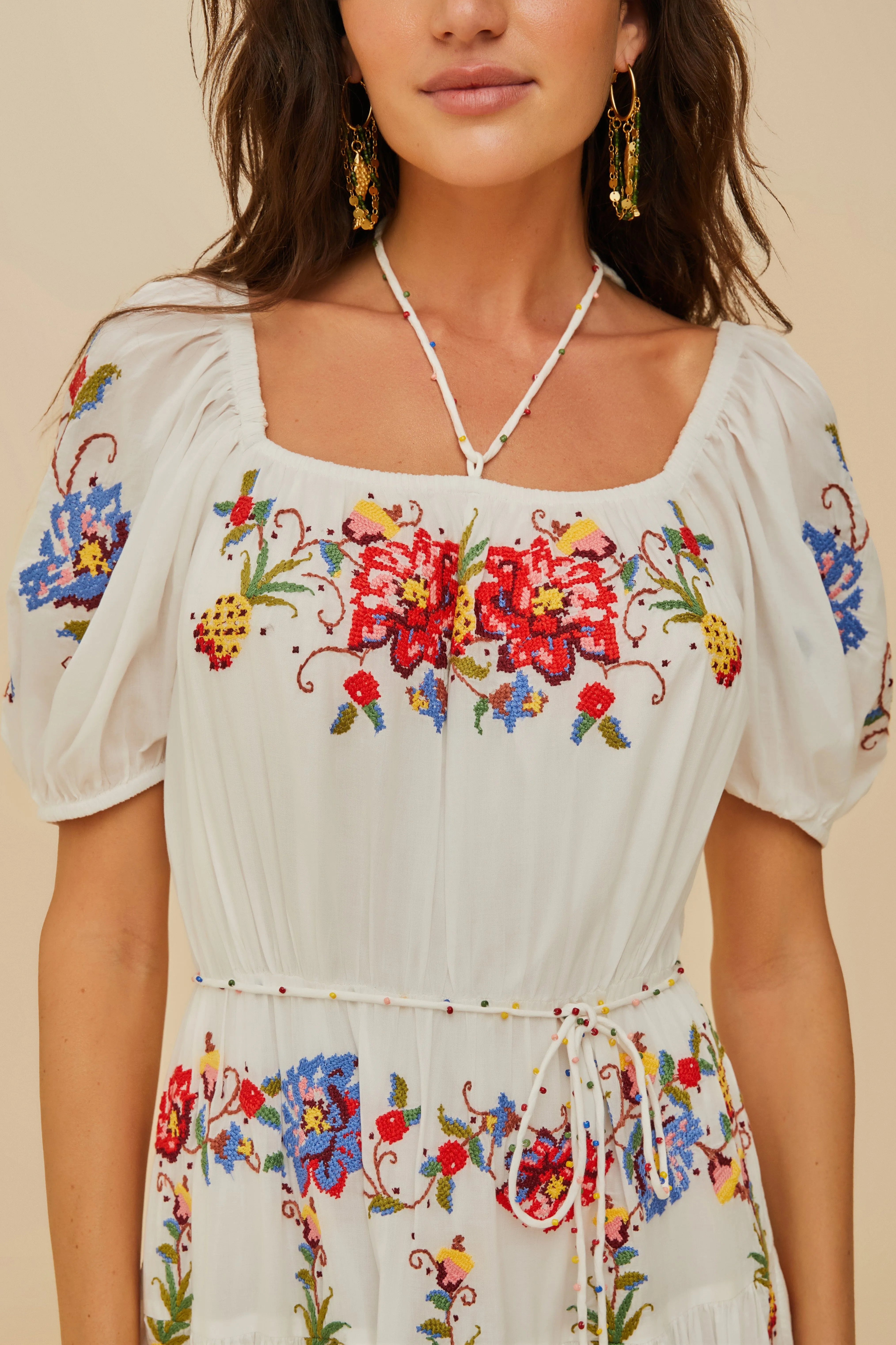 Off-White Tropical Porcelain Embroidered Maxi Dress sold by FARM Rio product image thumbnail 4