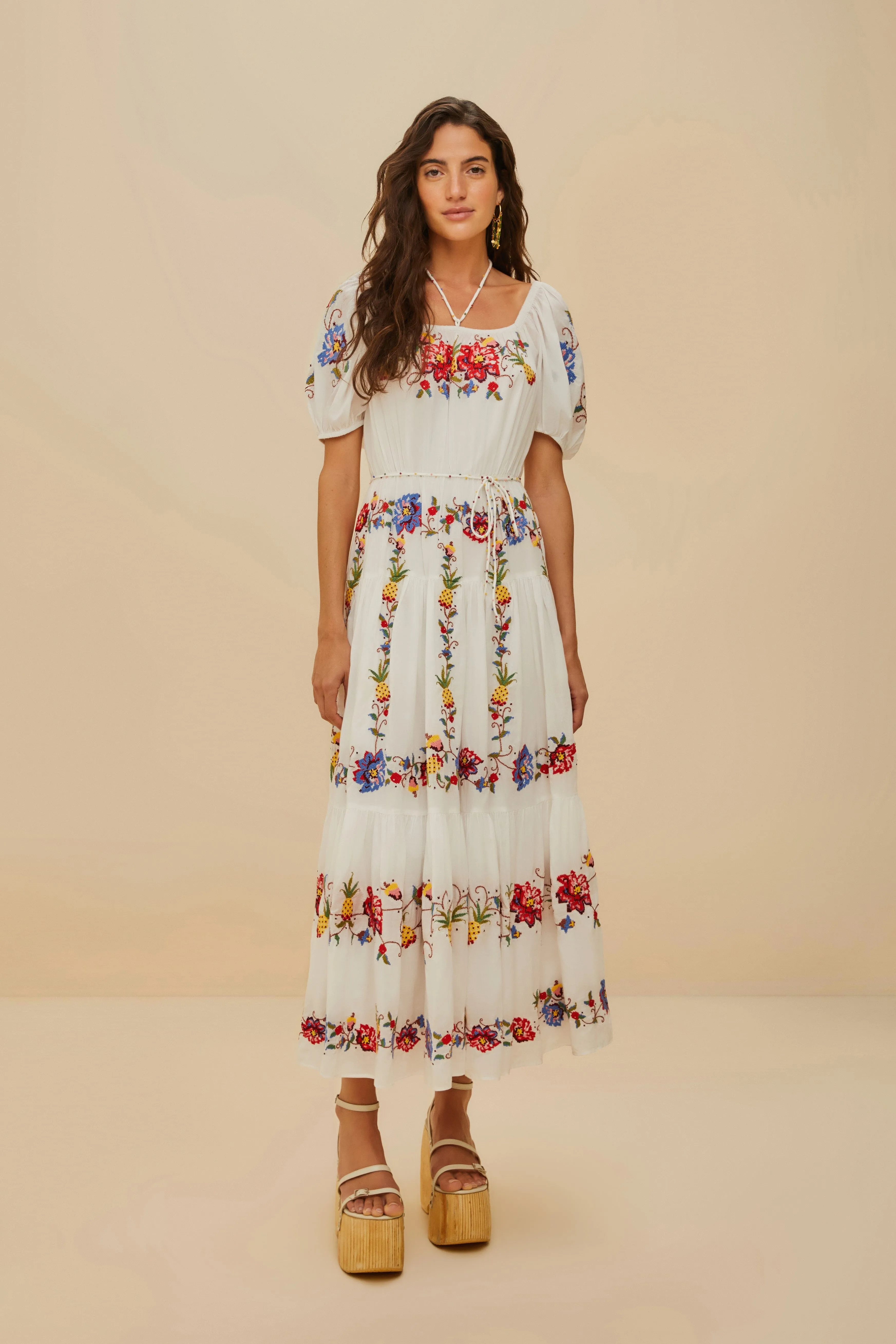 Off-White Tropical Porcelain Embroidered Maxi Dress sold by FARM Rio product image thumbnail 2