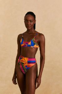 Blue Floral Tropical & Colorful Stripes Bikini Top sold by FARM Rio