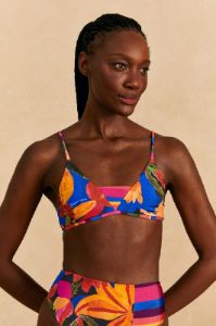 Blue Floral Tropical & Colorful Stripes Bikini Top sold by FARM Rio