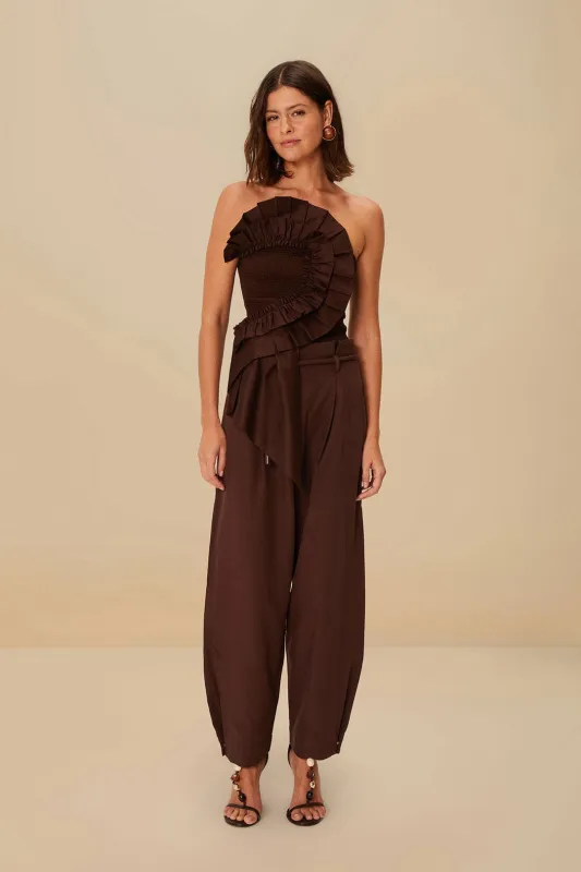 Coffee Topstitched Clochard Pants sold by FARM Rio