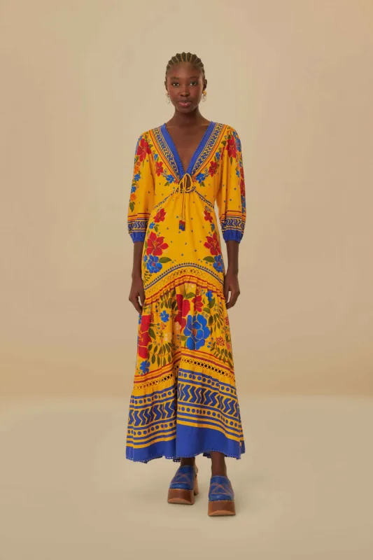 Yellow Floral Yard Lenzing™ Ecovero™ Euroflax™ Maxi Dress sold by FARM Rio