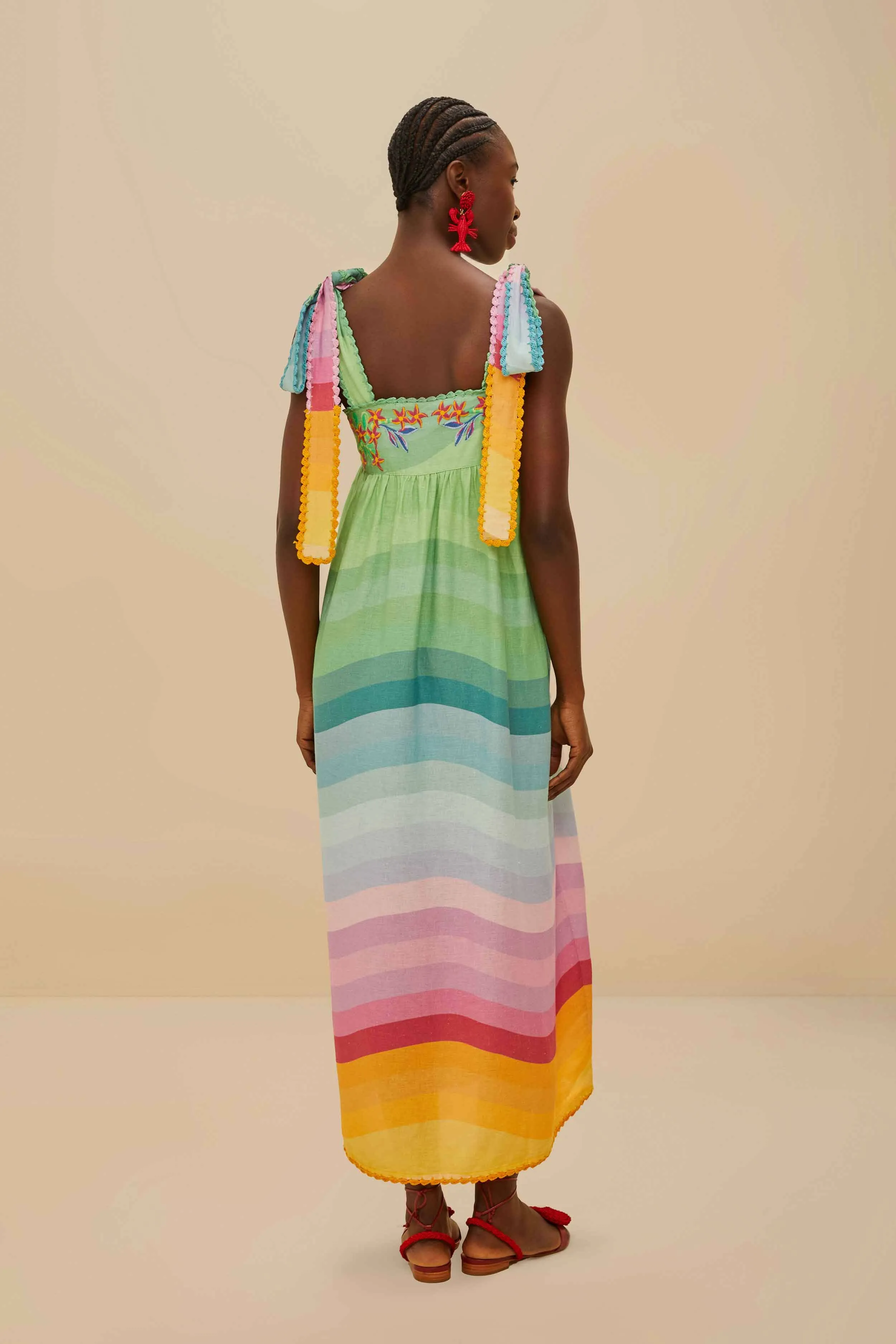 Multicolor Aura Floral Embroidered Euroflax™ Premium Linen Maxi Dress sold by FARM Rio product image thumbnail 4