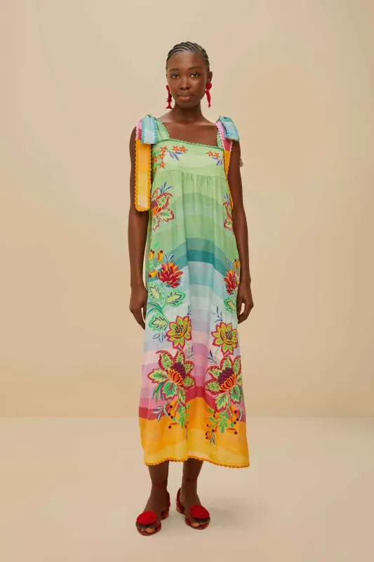 Multicolor Aura Floral Embroidered Euroflax™ Premium Linen Maxi Dress sold by FARM Rio