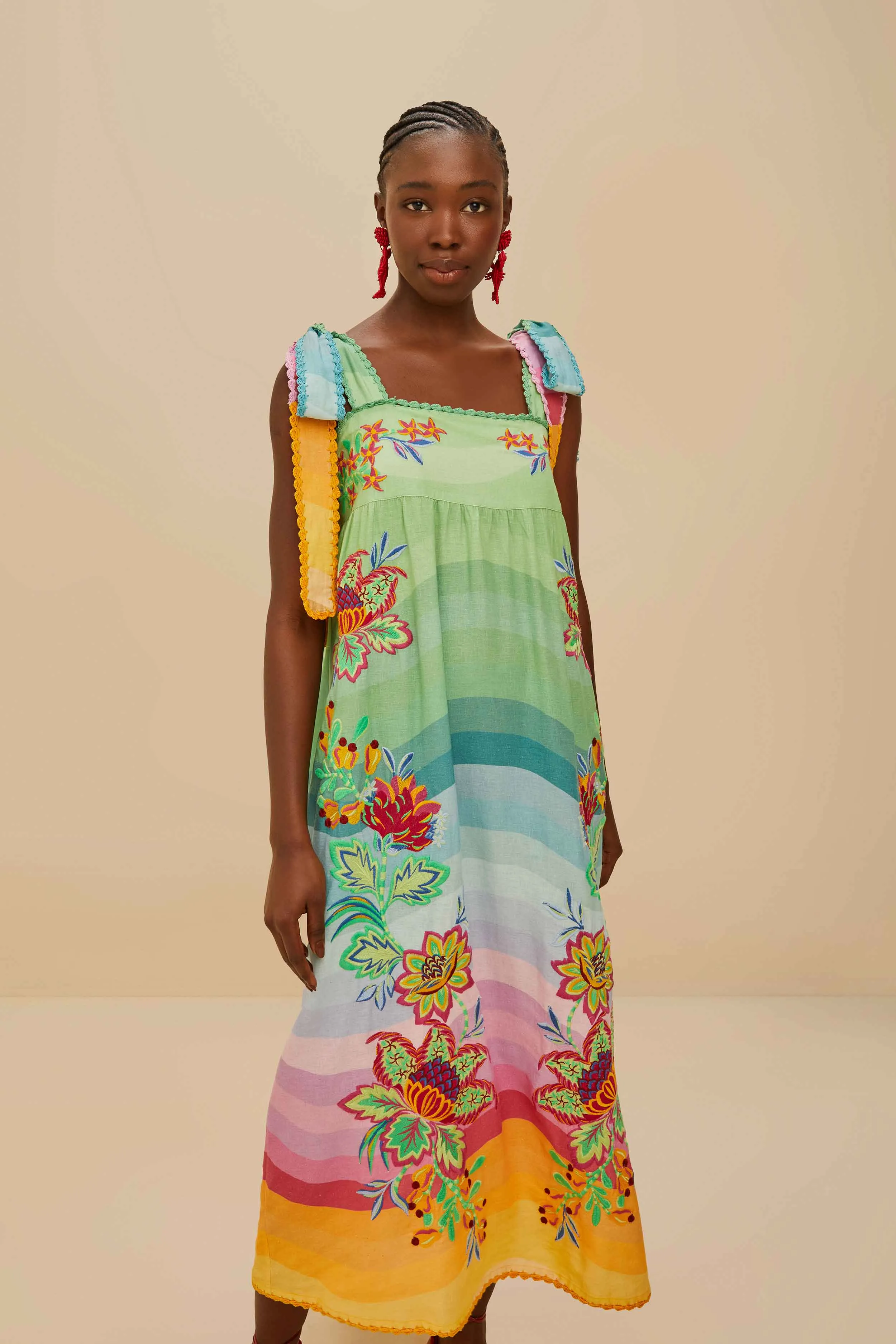 Multicolor Aura Floral Embroidered Euroflax™ Premium Linen Maxi Dress sold by FARM Rio product image thumbnail 2