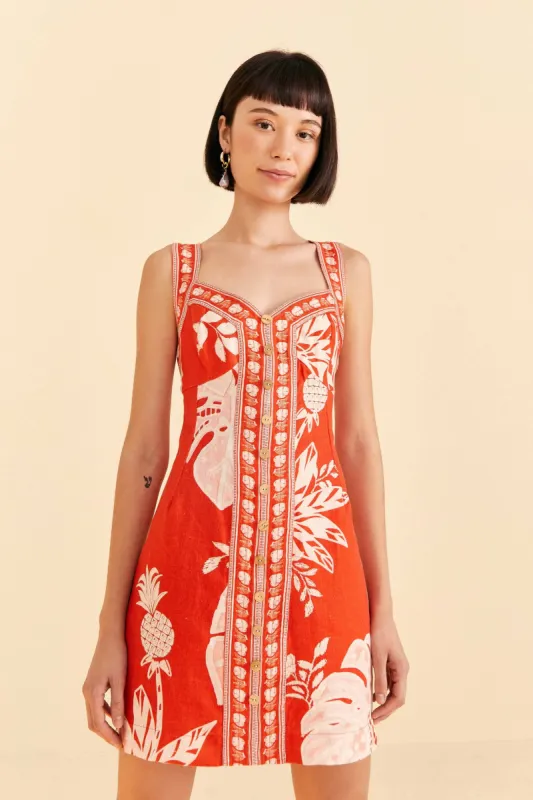 Red Lace Monsteras Mini Dress sold by FARM Rio
