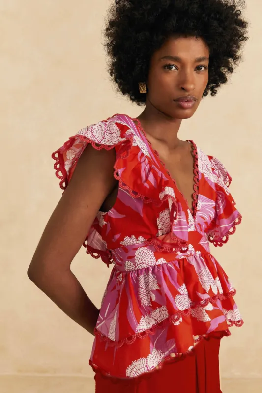Red Dewdrop Floral Sleeveless Blouse sold by FARM Rio