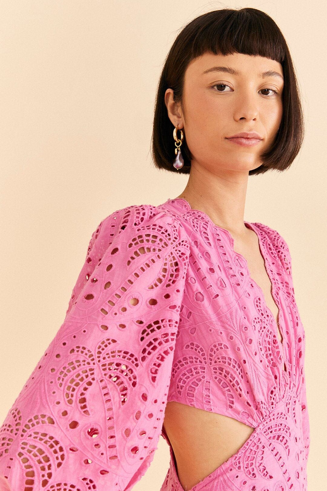 farm rio pink richelieu midi dress Pink Richelieu Midi Dress