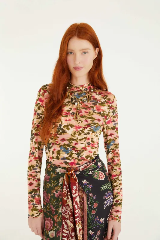 Pink Ikat Tiny Flowers Jersey Blouse sold by FARM Rio