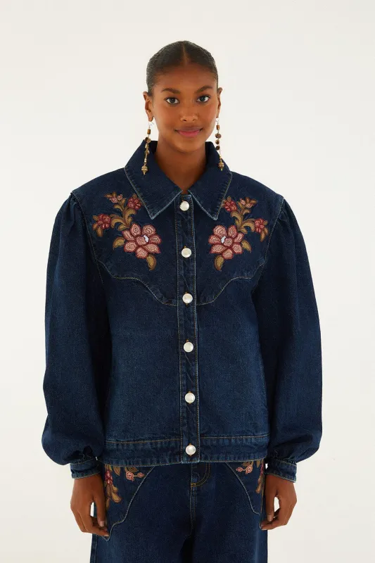 Denim Flower Embroidery Jacket sold by FARM Rio