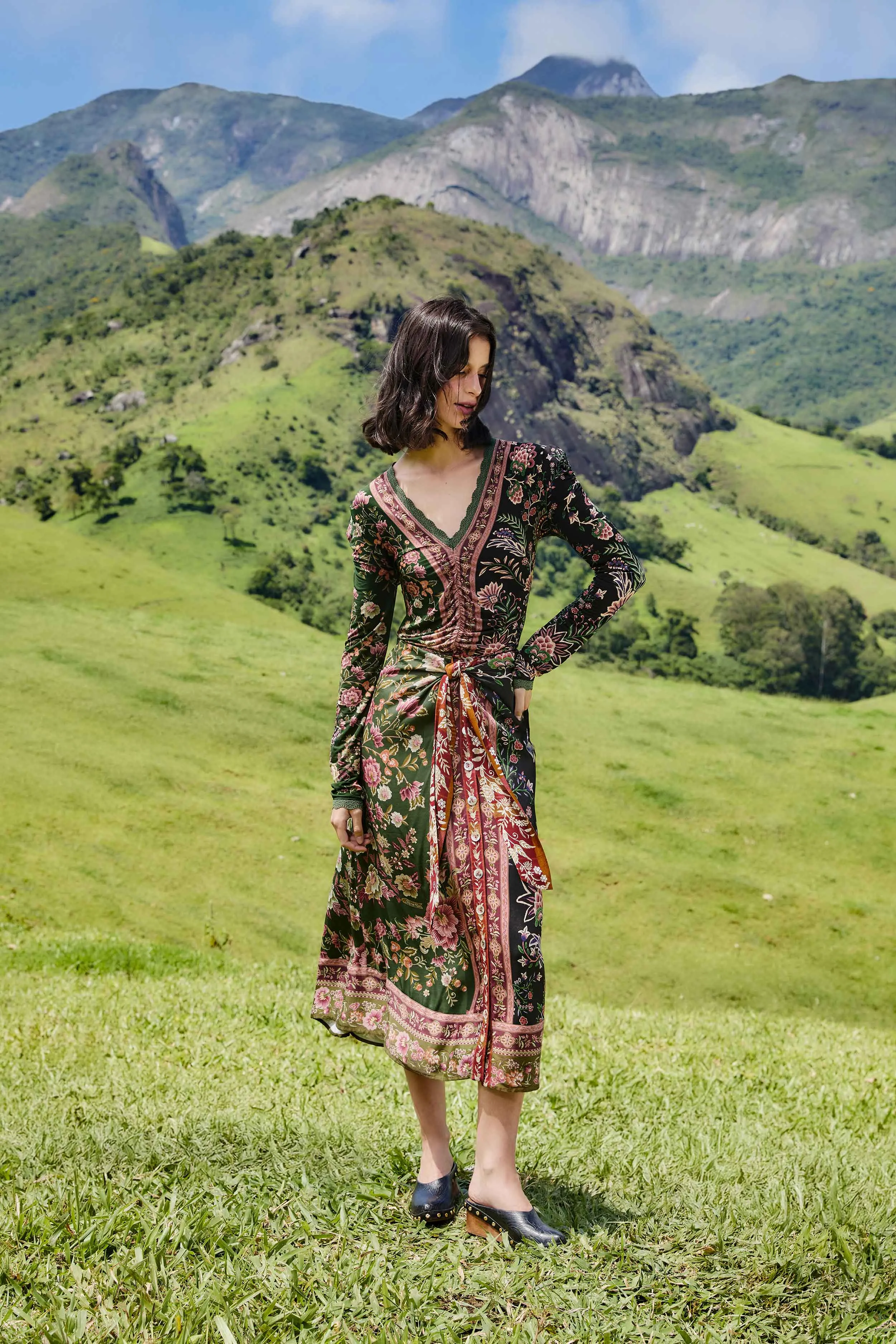 Mixed Winter Garden Lenzing™ Ecovero™ Viscose Midi Skirt sold by FARM Rio