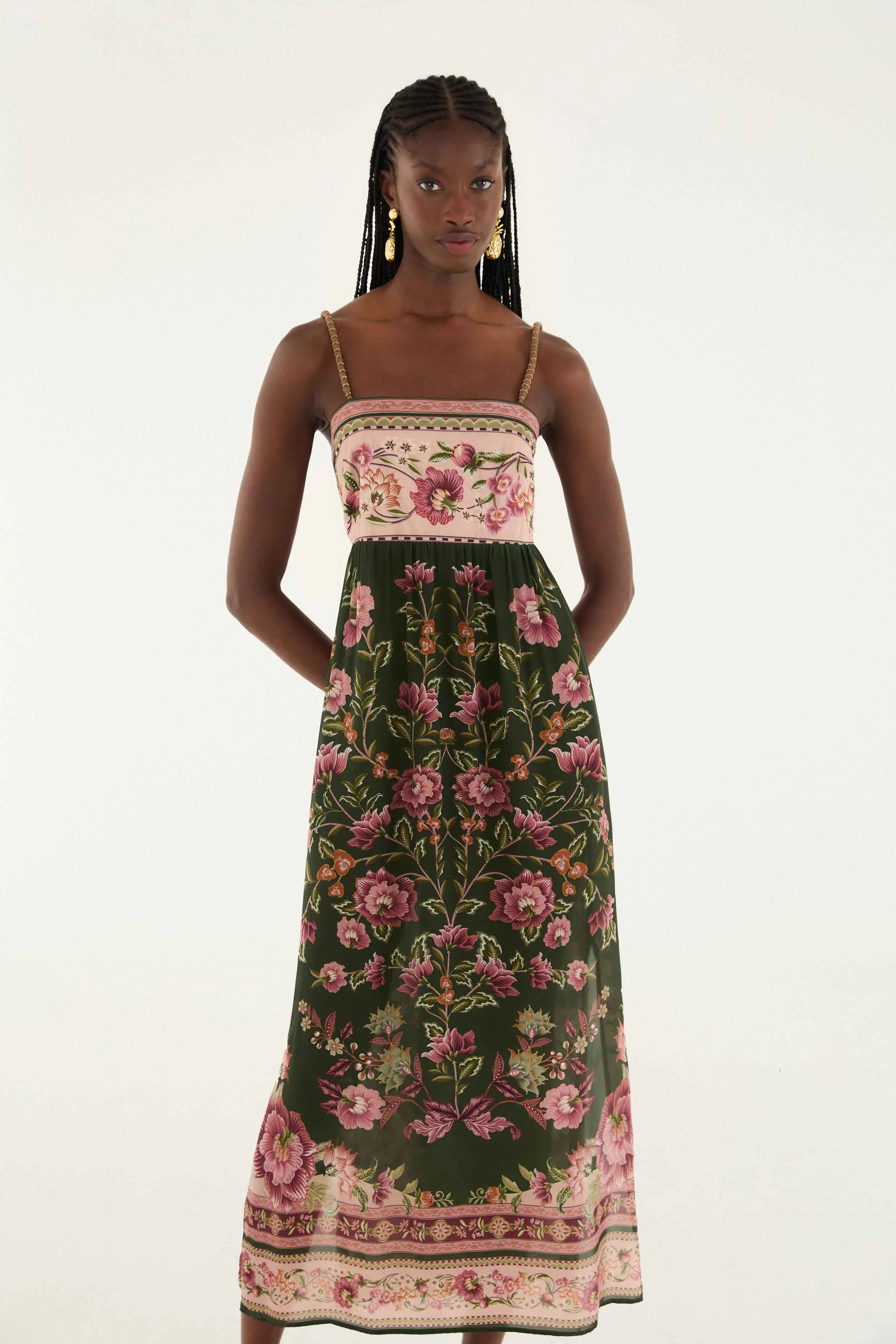 Green Flowering Garden Tree Sleveeless Midi Dress sold by FARM Rio product image thumbnail 3