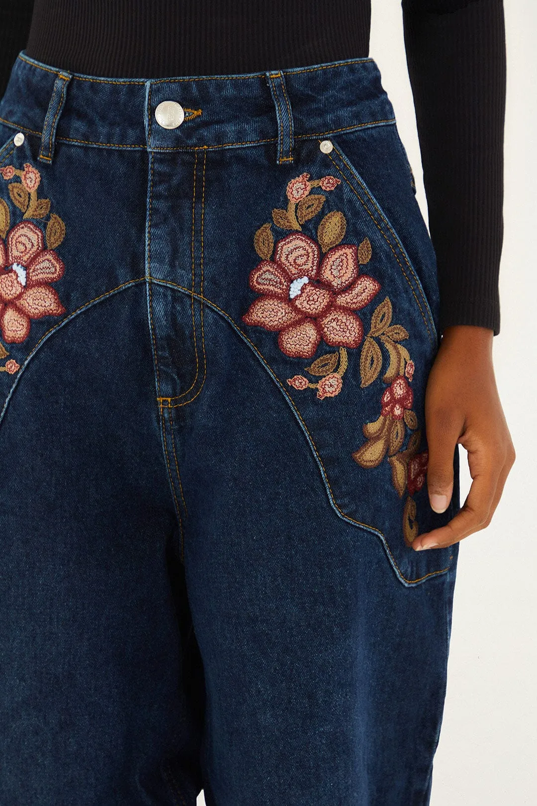 Denim Floral Embroidery Pants sold by FARM Rio product image thumbnail 3