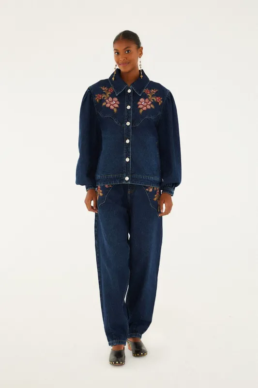 Denim Floral Embroidery Pants sold by FARM Rio