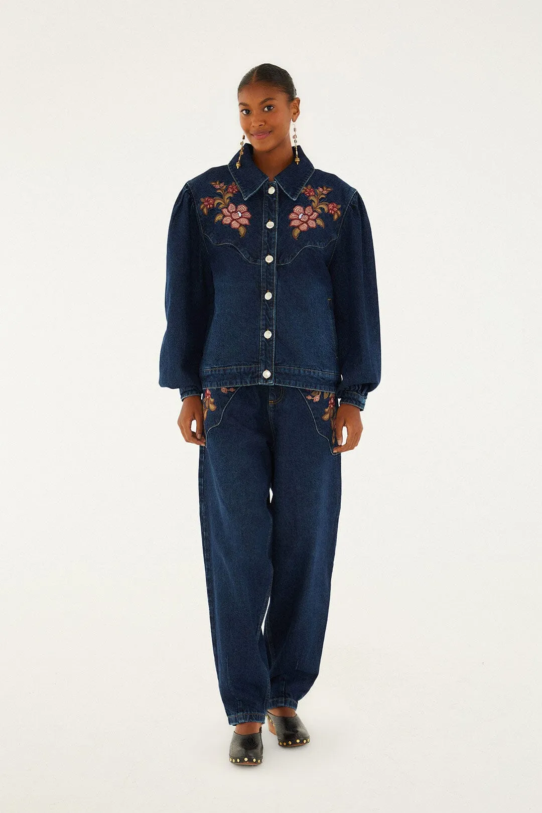 Denim Floral Embroidery Pants sold by FARM Rio