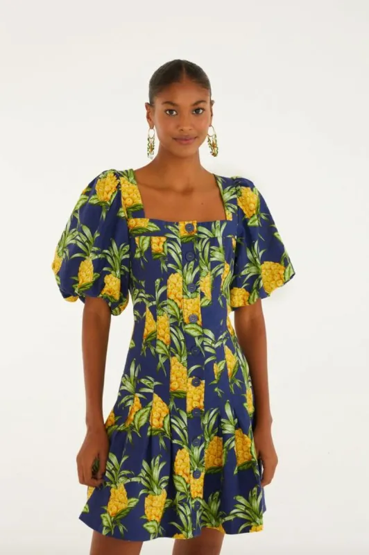 Navy Blue Delicate Pineapple Lenzing™ Ecovero™ Euroflex Mini Dress sold by FARM Rio