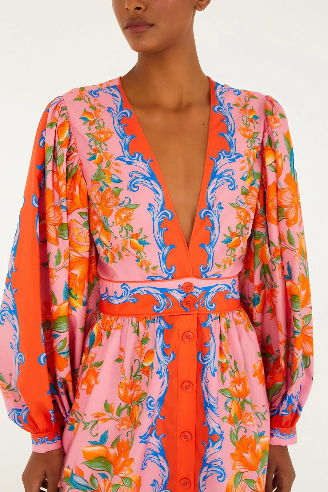 Orange Sicily Flowers Scarf Mini Dress sold by FARM Rio product image thumbnail 2