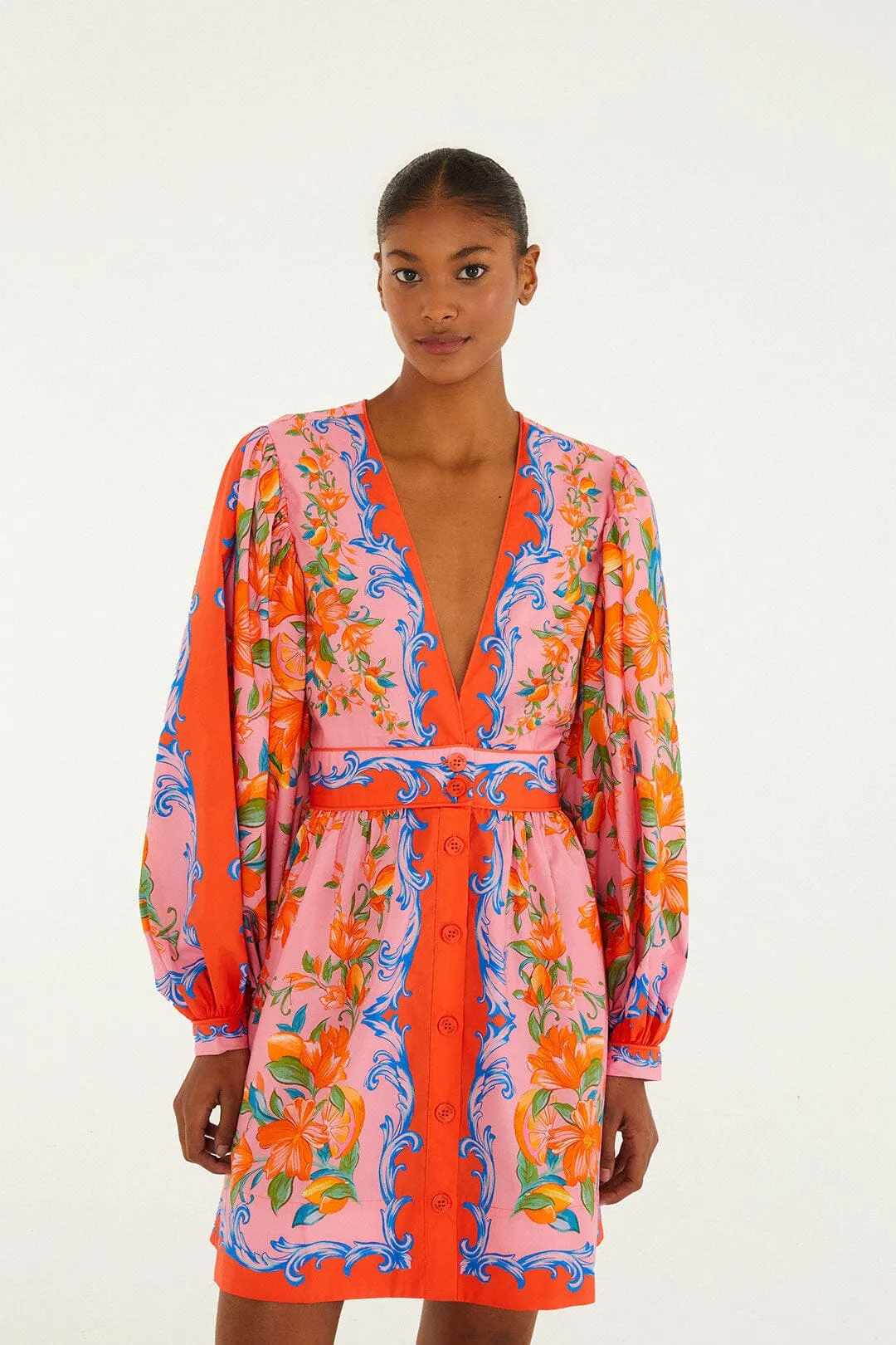 Orange Sicily Flowers Scarf Mini Dress sold by FARM Rio