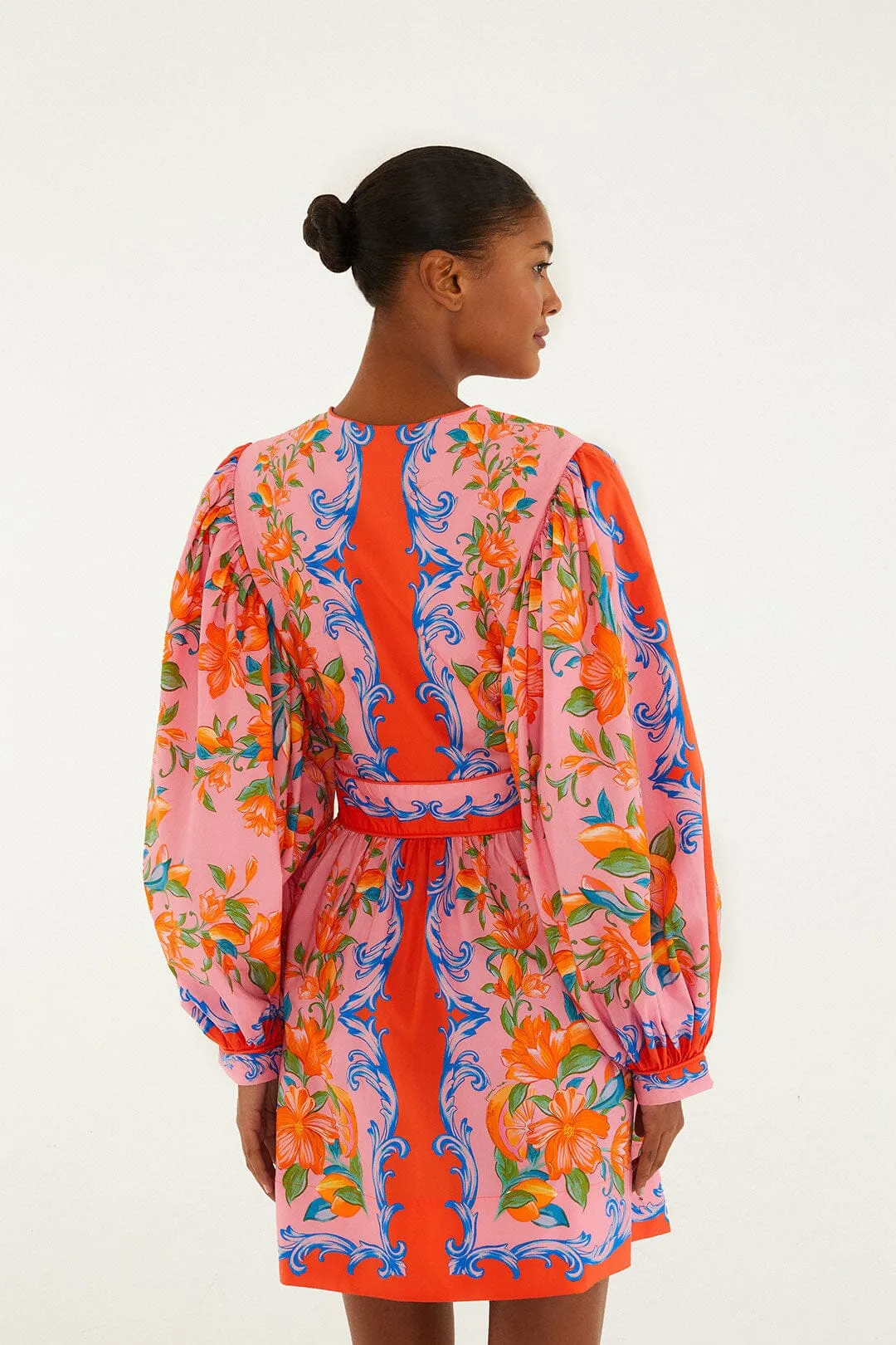 Orange Sicily Flowers Scarf Mini Dress sold by FARM Rio product image thumbnail 3