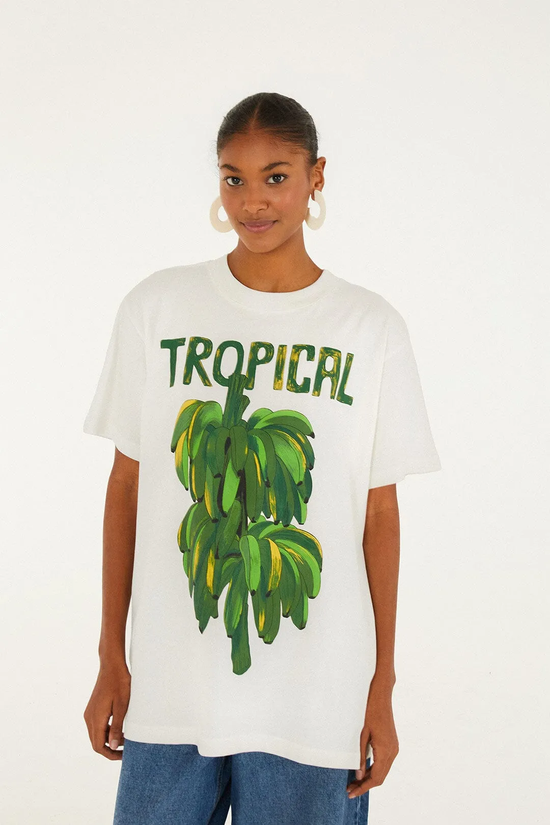 Off-White Tropical Organic Cotton Relaxed T-Shirt sold by FARM Rio