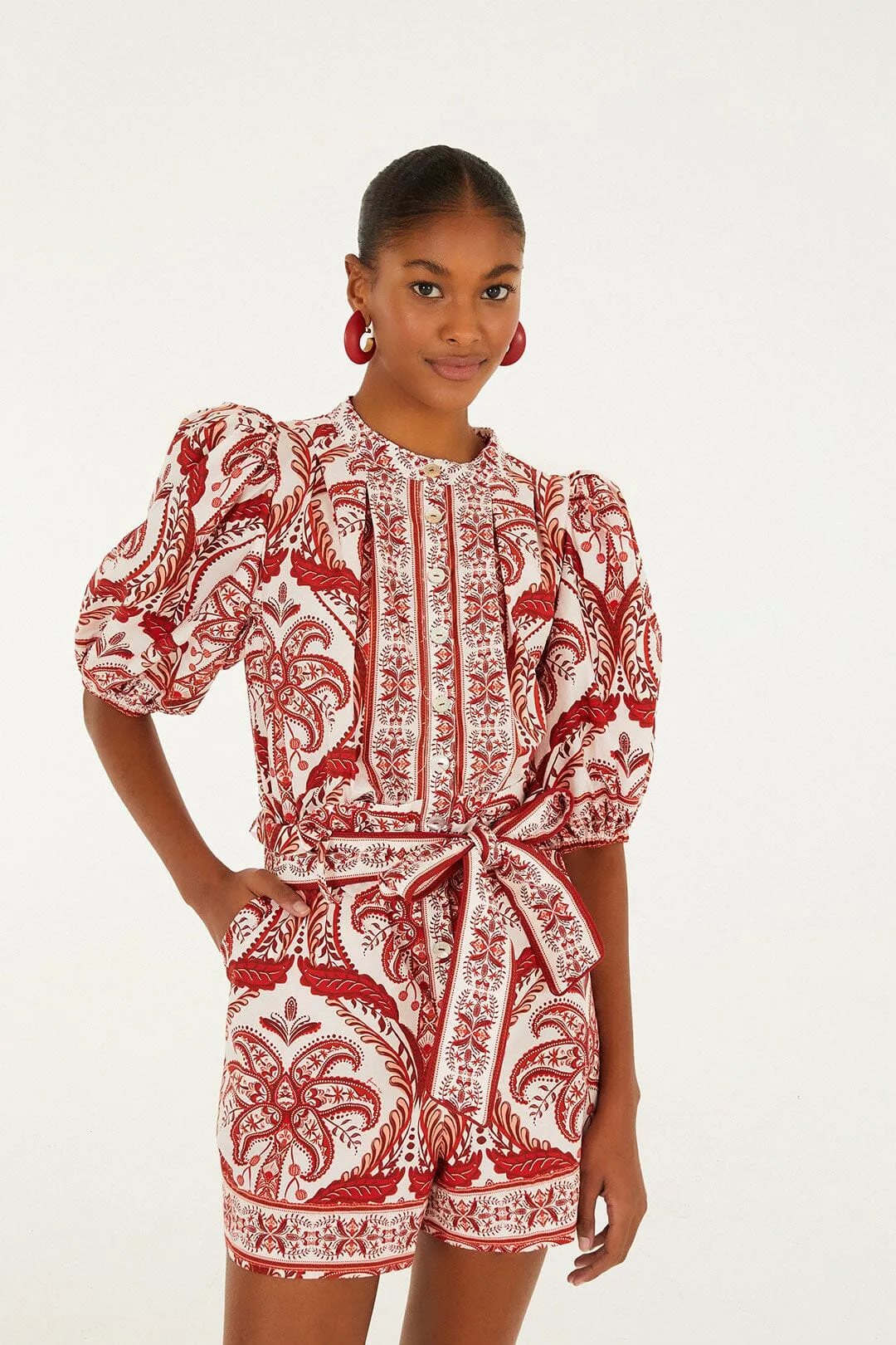 Off-White Tropical Cameo Organic Cotton Romper sold by FARM Rio