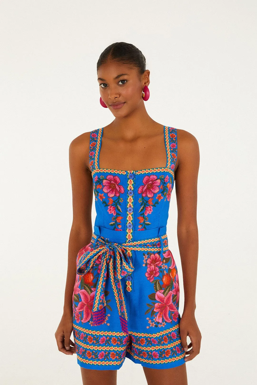 Blue Summer Fruit Scarf Lenzing™ Ecovero™ Euroflex Romper sold by FARM Rio