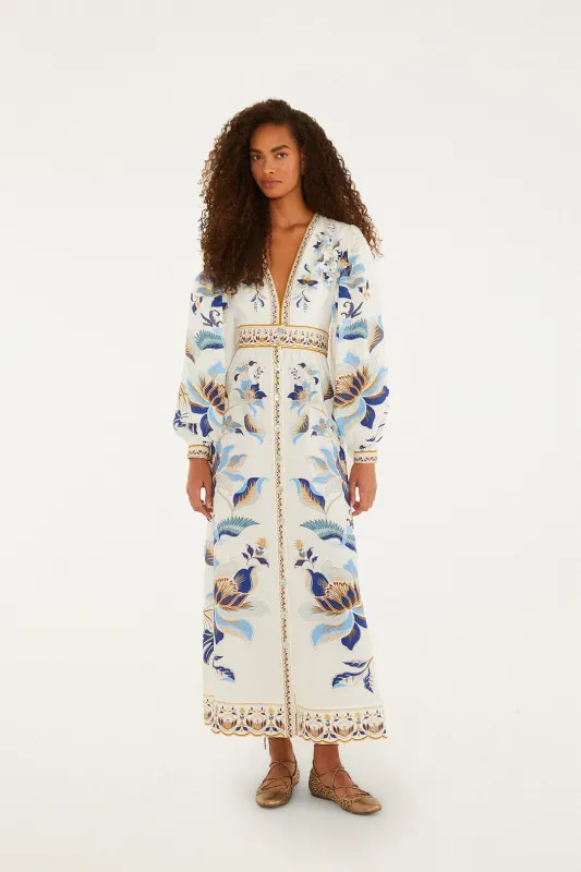 Off-White Mystic Blue Lotus Dreamscape Lenzing™ Ecovero™ Euroflex Maxi Dress sold by FARM Rio