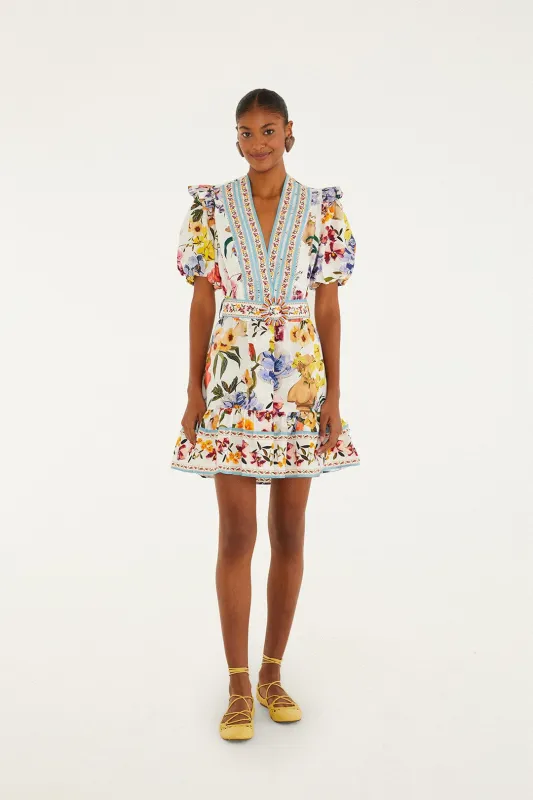 Off-White Greek Garden Organic Cotton Mini Dress made by FARM Rio