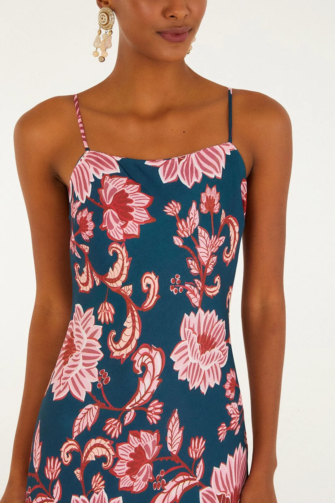 Dark Blue Flower Delicacy Slip Lenzing™ Maxi Dress sold by FARM Rio product image thumbnail 2