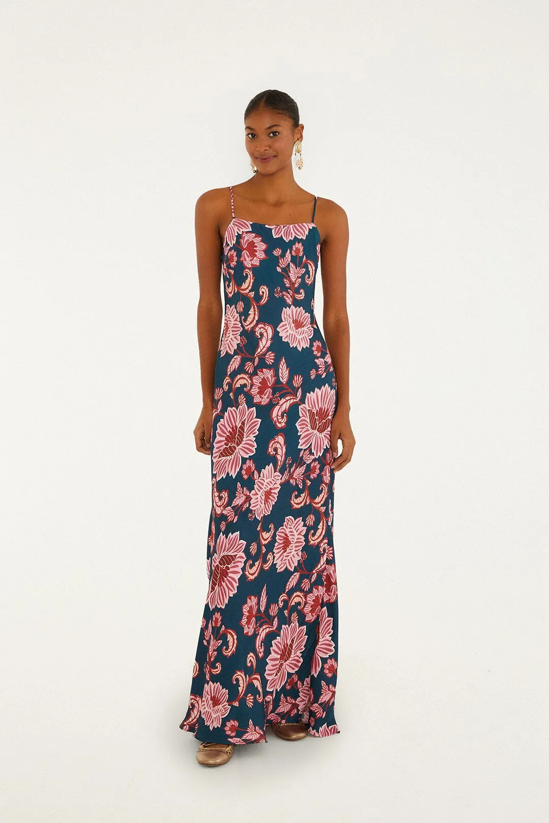 Dark Blue Flower Delicacy Slip Lenzing™ Maxi Dress sold by FARM Rio
