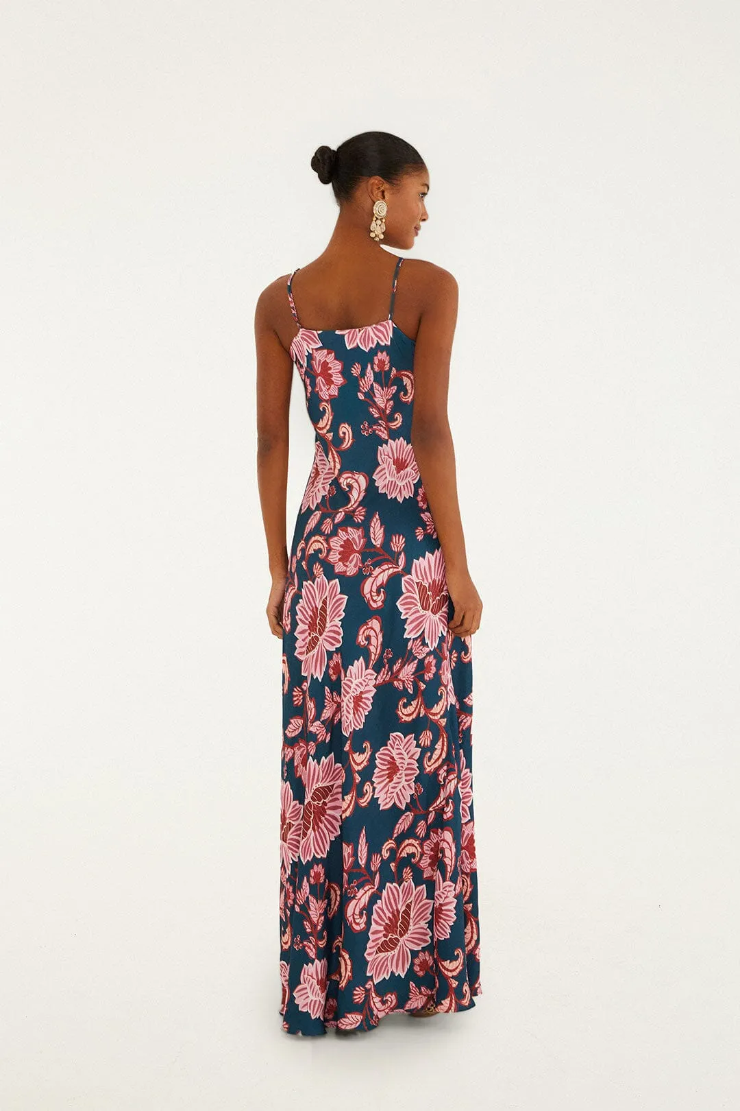 Dark Blue Flower Delicacy Slip Lenzing™ Maxi Dress sold by FARM Rio product image thumbnail 3