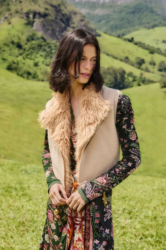 Beige Fur Sleeveless Knit Vest sold by FARM Rio