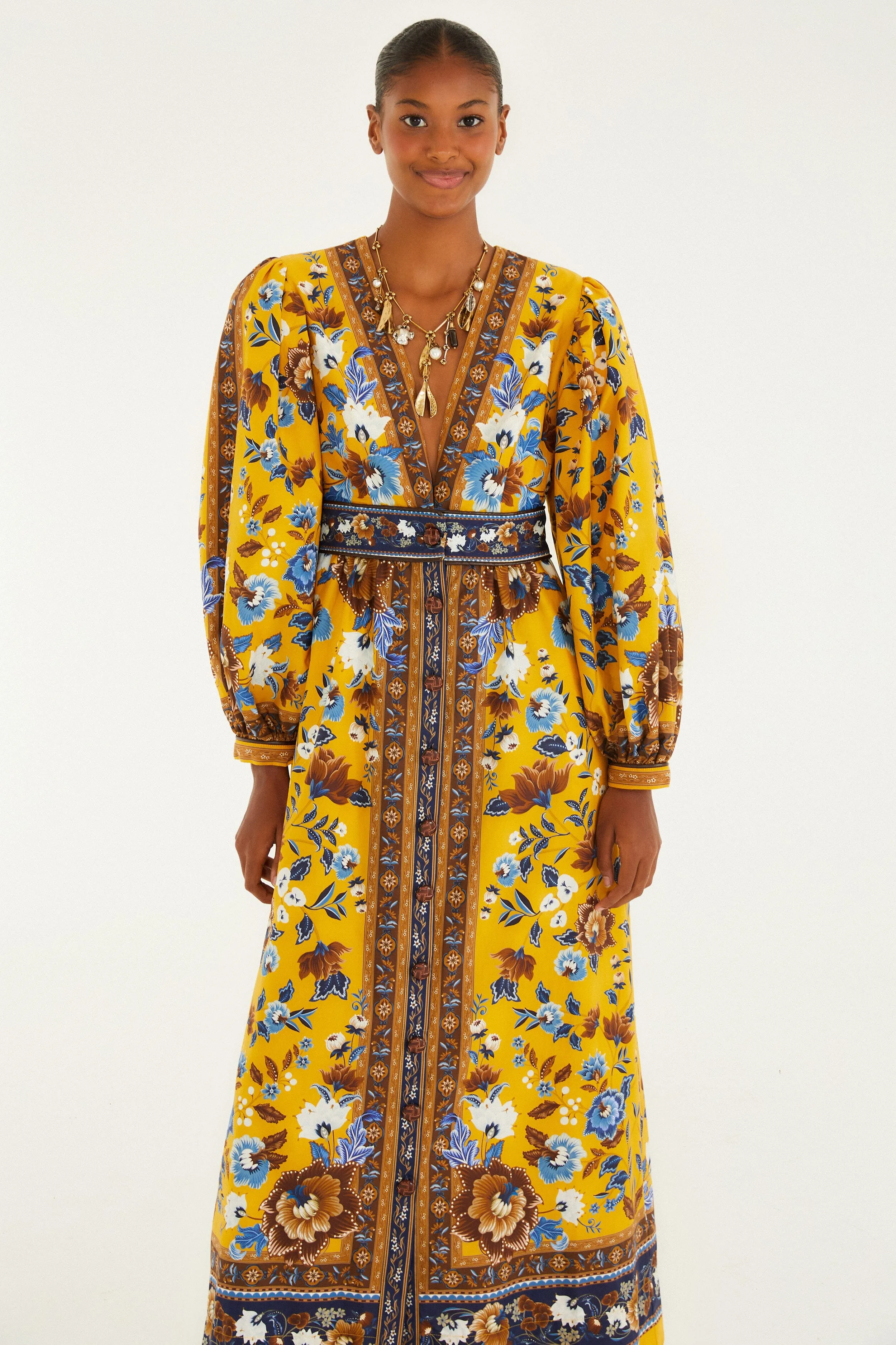 Yellow Flowering Garden Tree Organic Cotton Maxi Dress sold by FARM Rio product image thumbnail 4