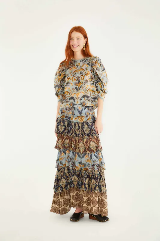 Mixed Scarves Ruffled Maxi Skirt sold by FARM Rio