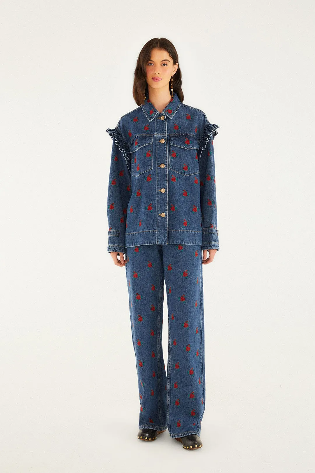 Denim Embroidered Flowers Shirt sold by FARM Rio product image thumbnail 2