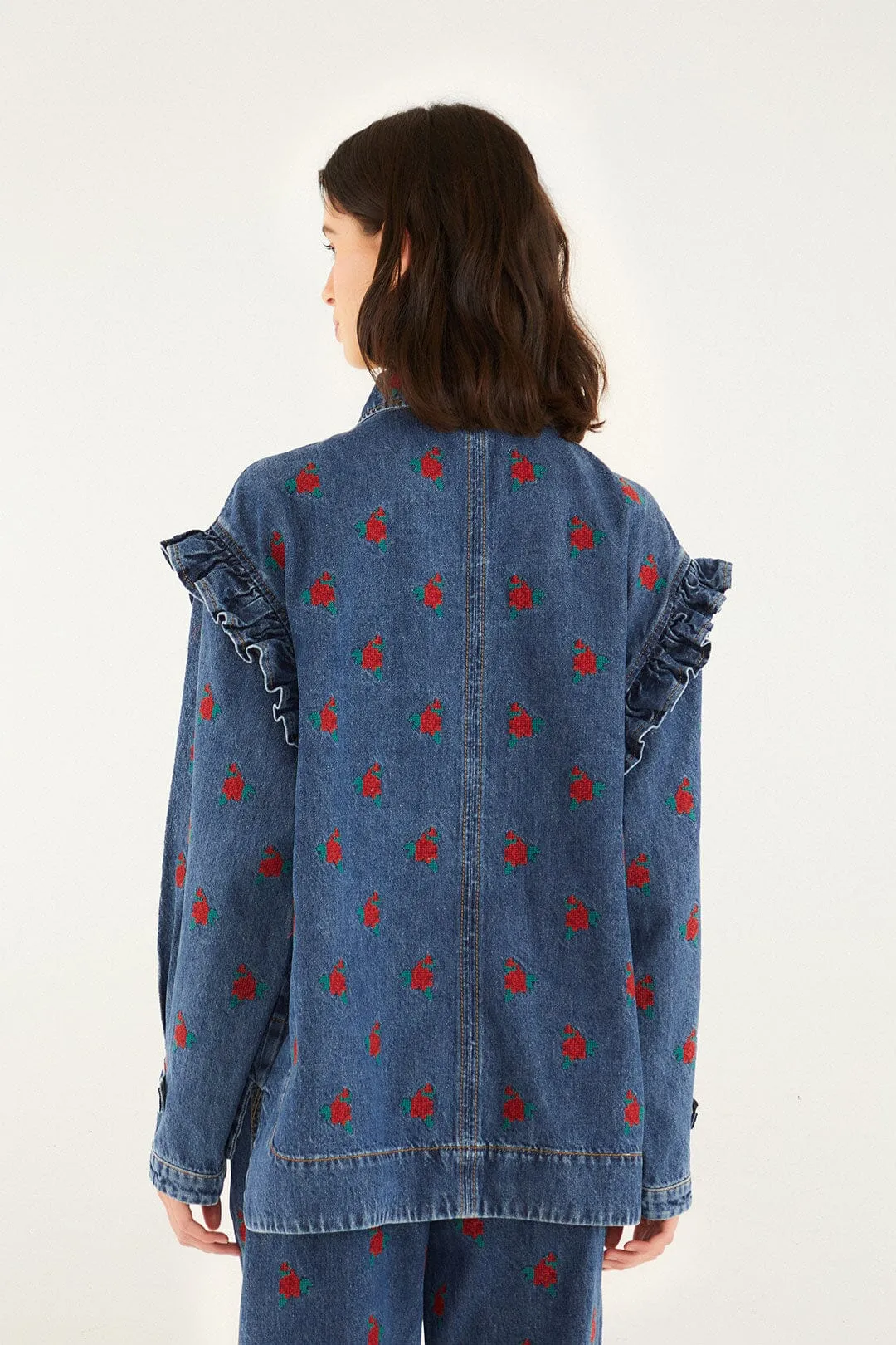 Denim Embroidered Flowers Shirt sold by FARM Rio product image thumbnail 4