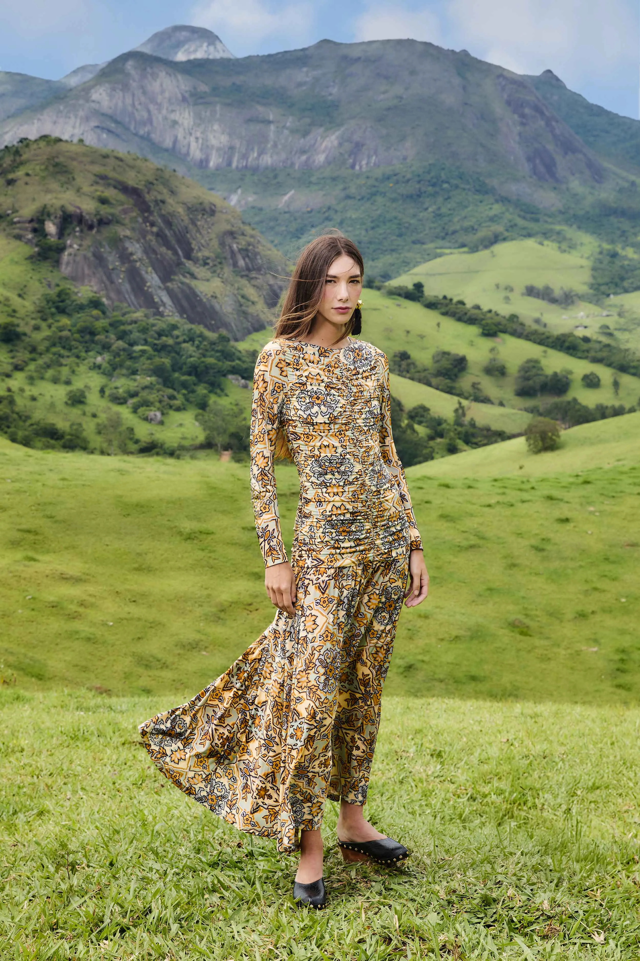 Blue Winter Tapestry Long Sleeve Maxi Dress sold by FARM Rio