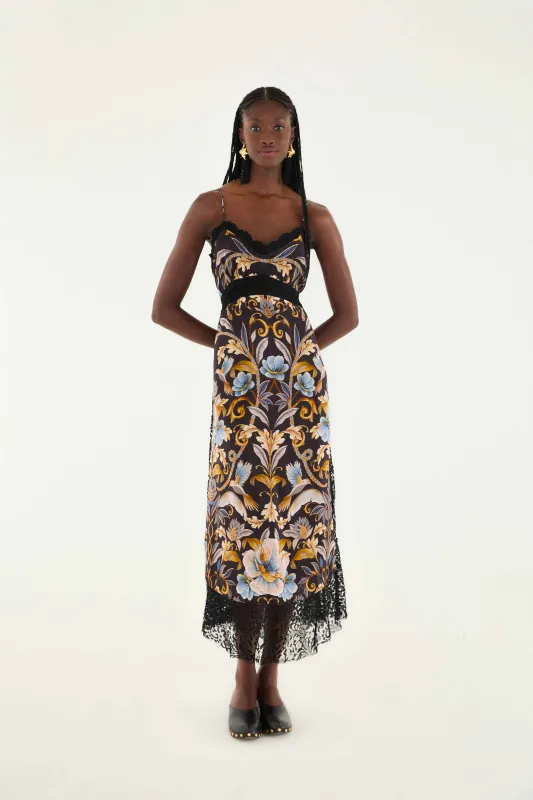 Black Flowerful Garden Midi Dress sold by FARM Rio