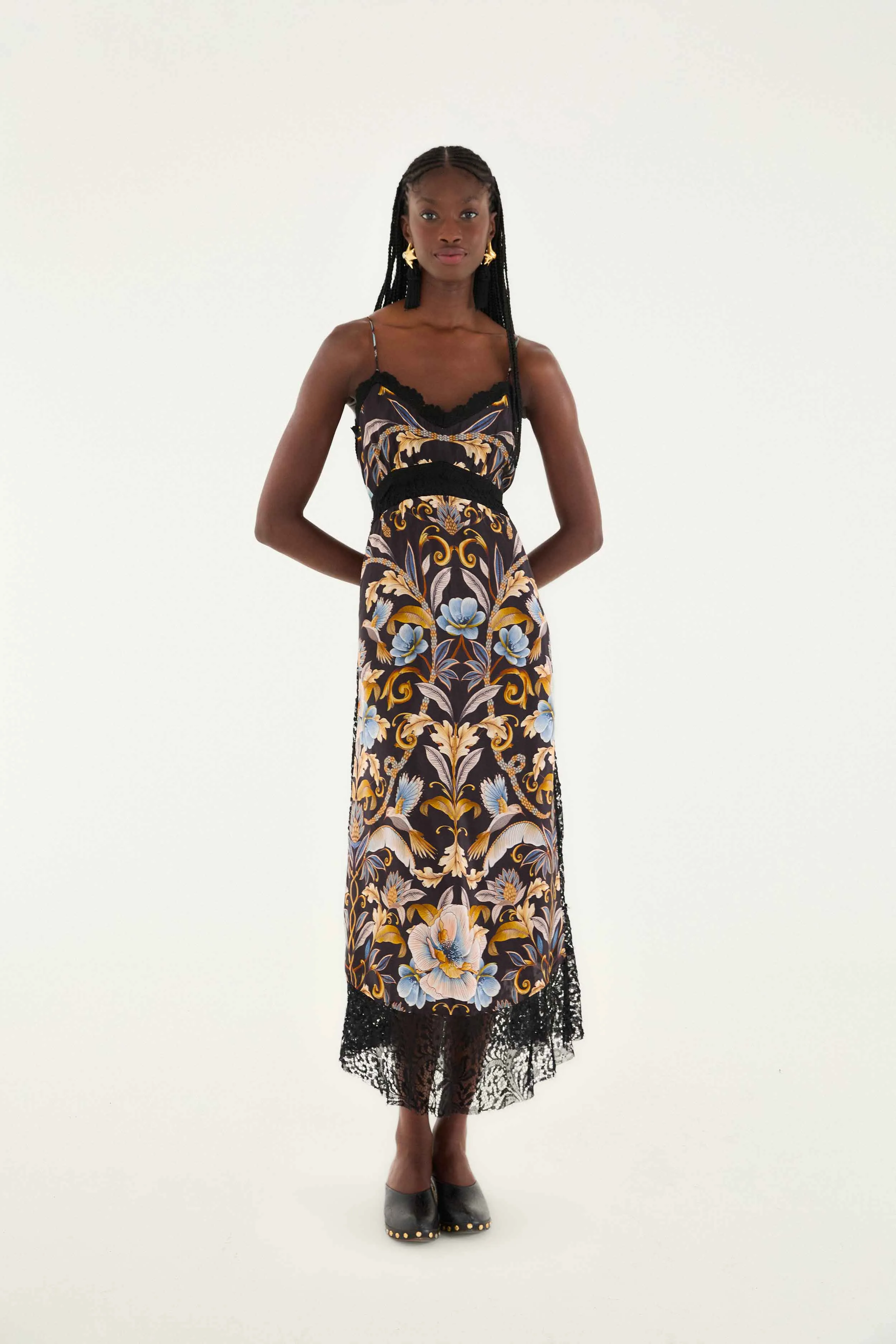Black Flowerful Garden Midi Dress sold by FARM Rio
