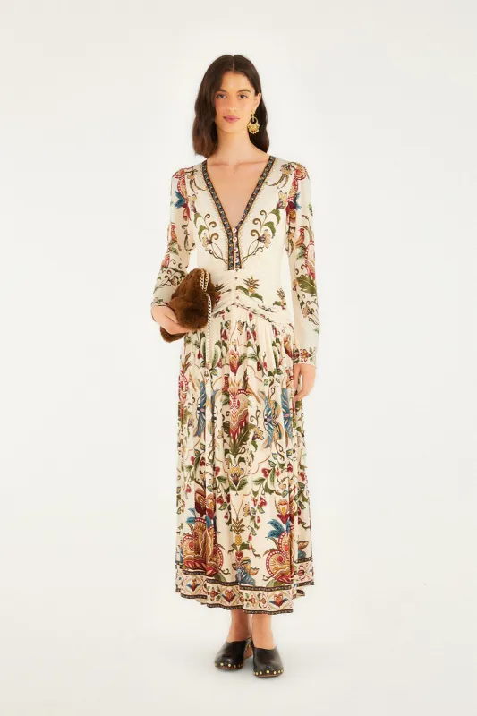 Cream Majestic Hearts Long Sleeve Midi Dress sold by FARM Rio