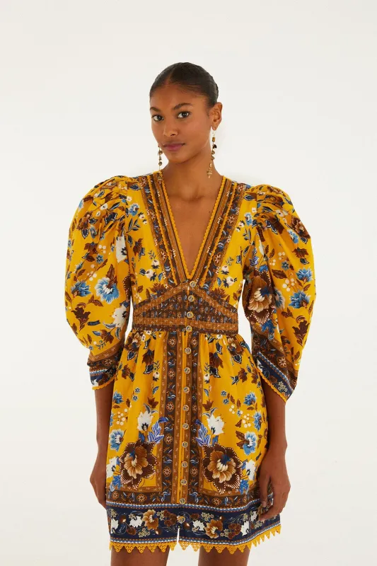 Yellow Flowering Garden Tree Mini Dress sold by FARM Rio