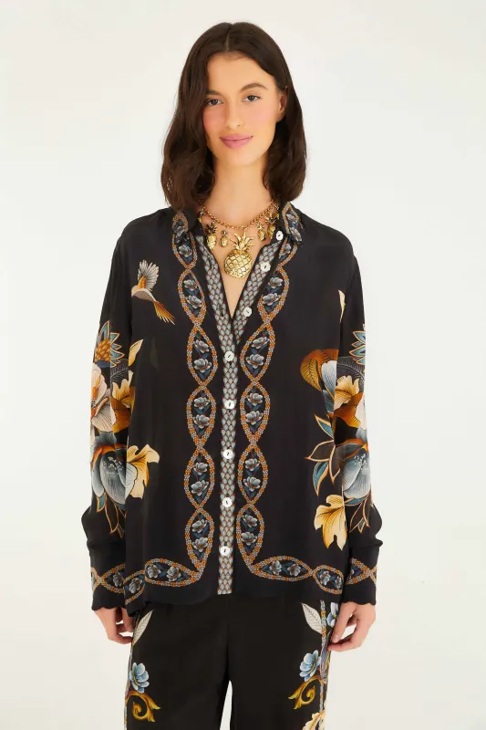 Black Floral Snake Pajama Shirt sold by FARM Rio