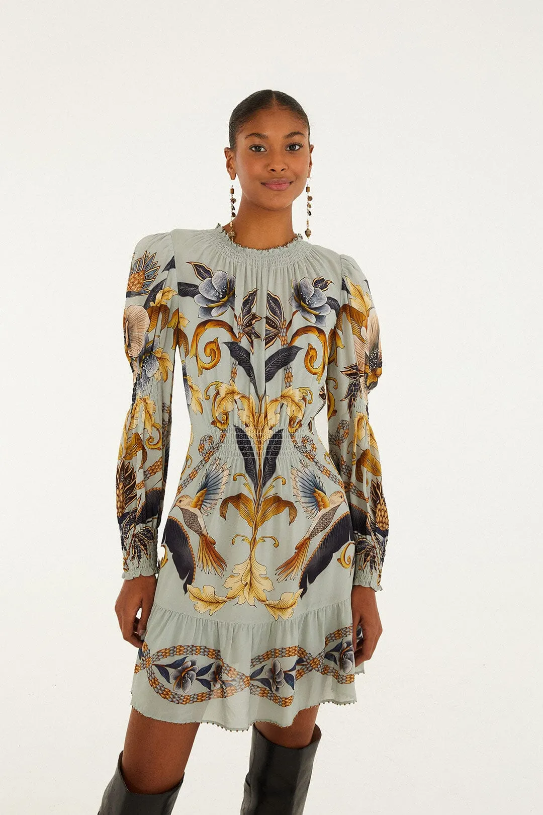 Blue Snake Garden Long Sleeve Mini Dress sold by FARM Rio product image thumbnail 2