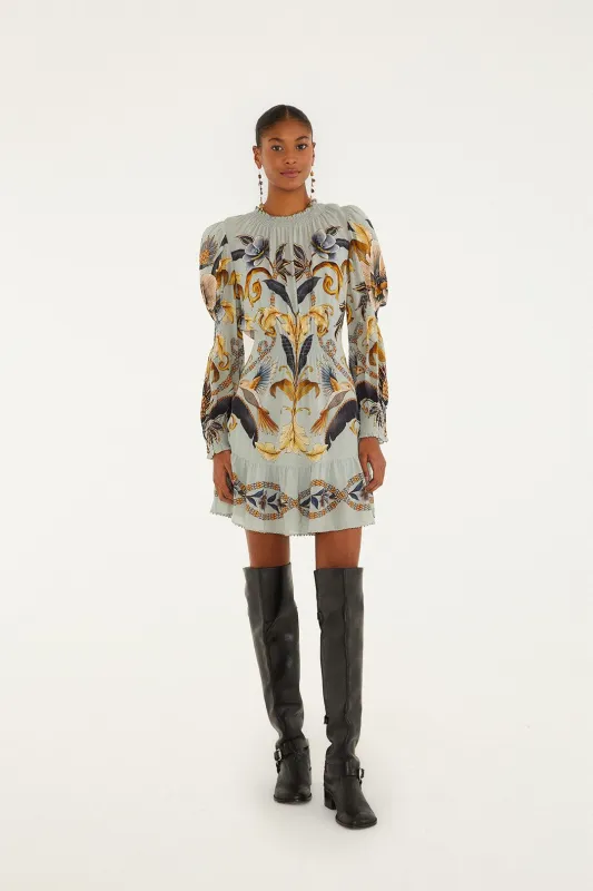 Blue Snake Garden Long Sleeve Mini Dress made by FARM Rio