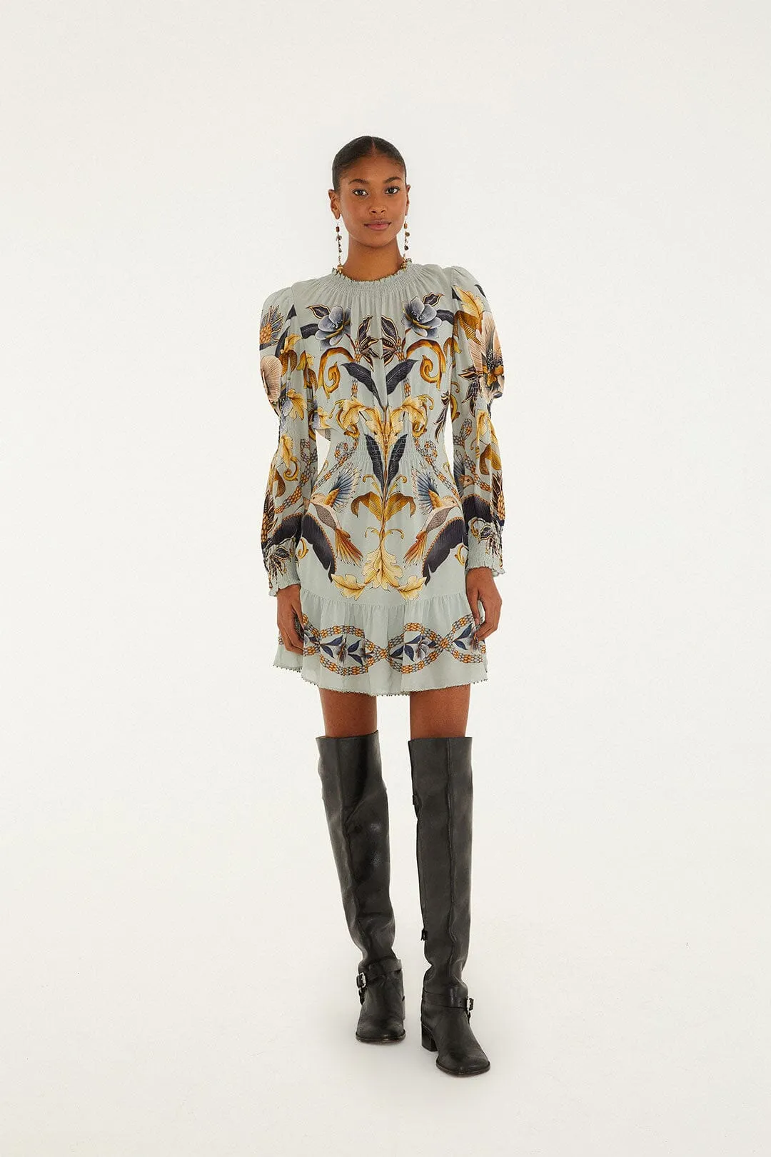 Blue Snake Garden Long Sleeve Mini Dress sold by FARM Rio