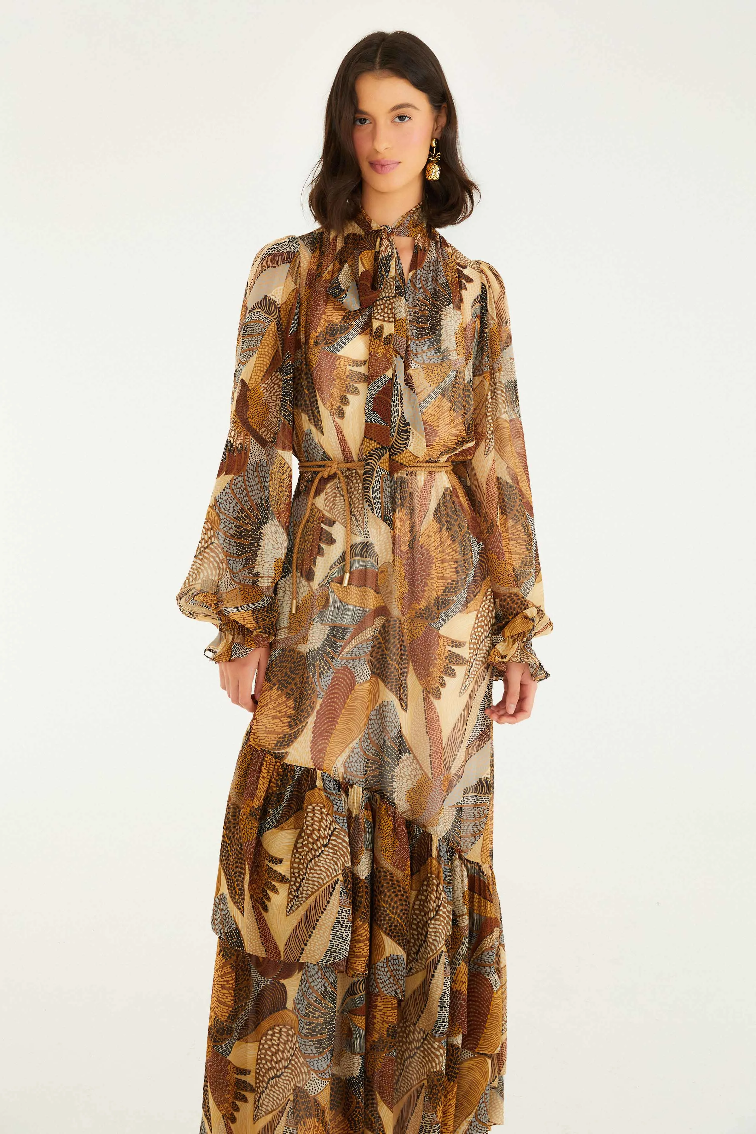 Cream Dotted Macaws Long Sleeve Maxi Dress sold by FARM Rio product image thumbnail 2