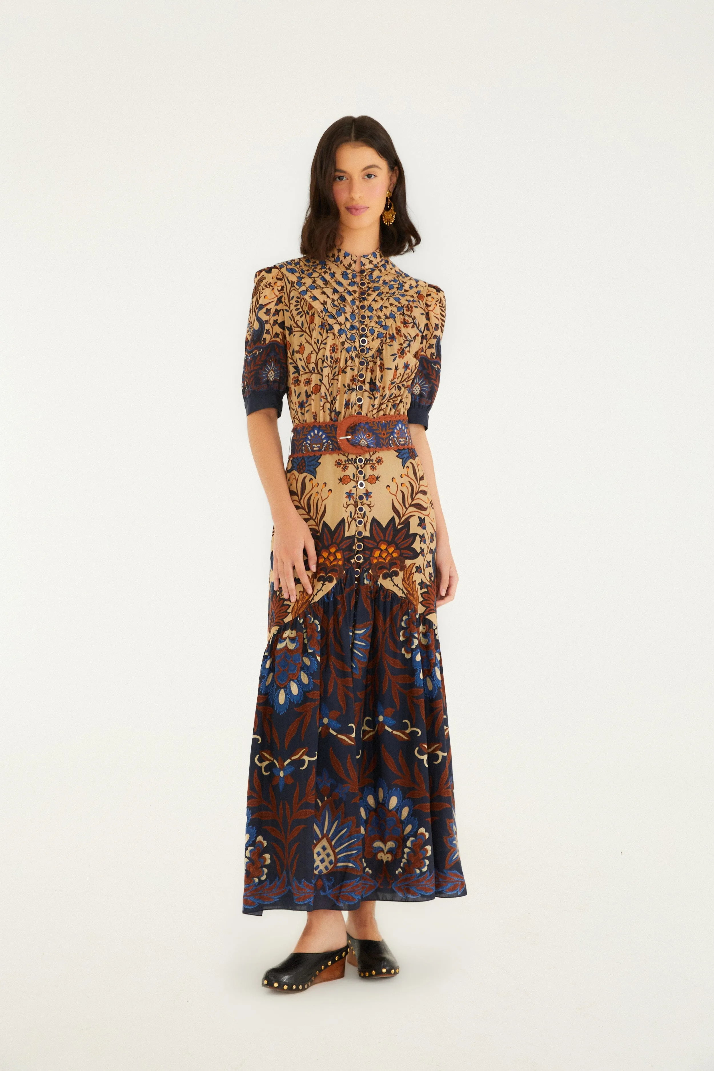 Cream Marvelous Garden Short Sleeve Midi Dress sold by FARM Rio