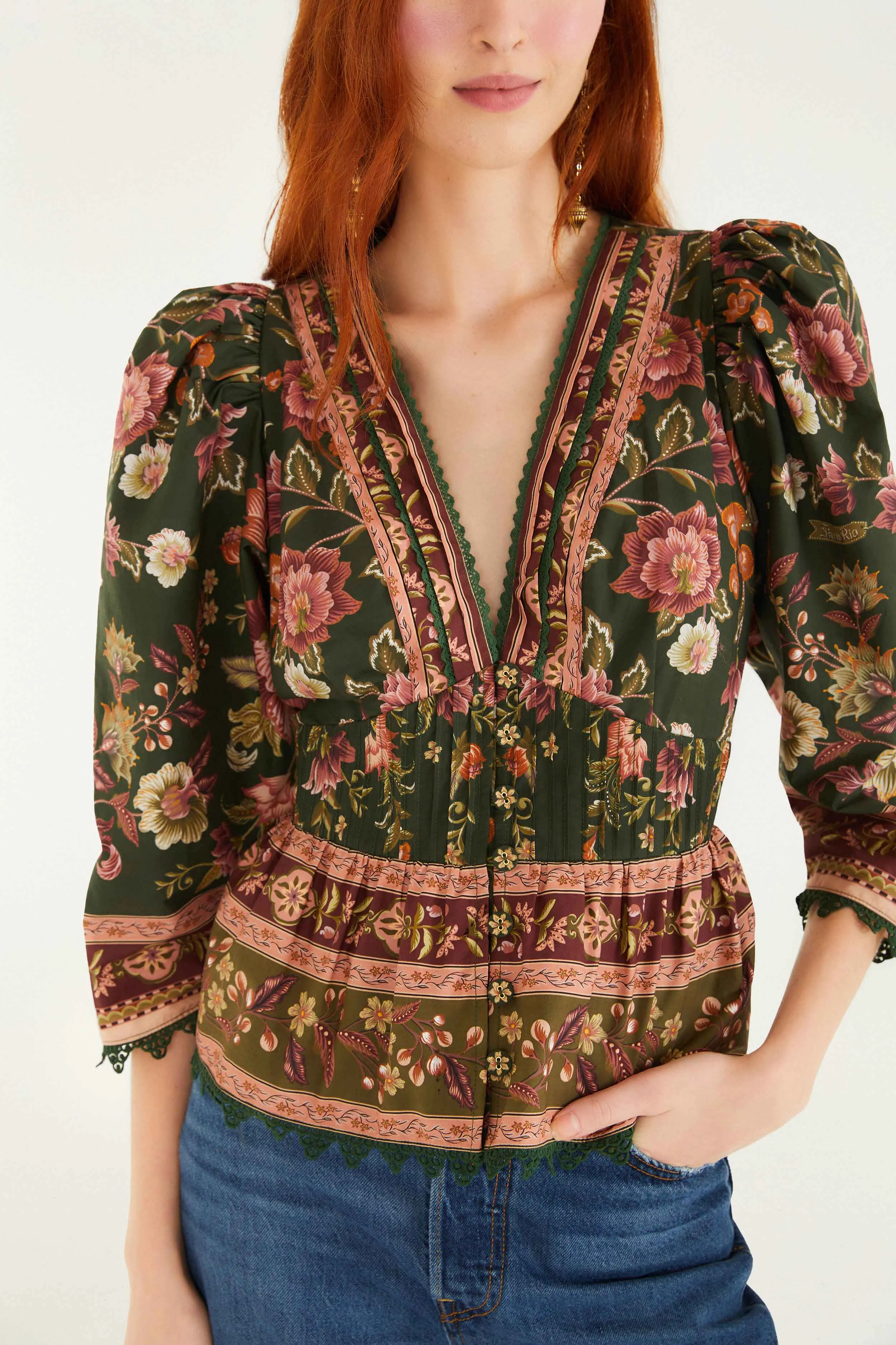 Green Flowering Garden Tree Blouse sold by FARM Rio product image thumbnail 2