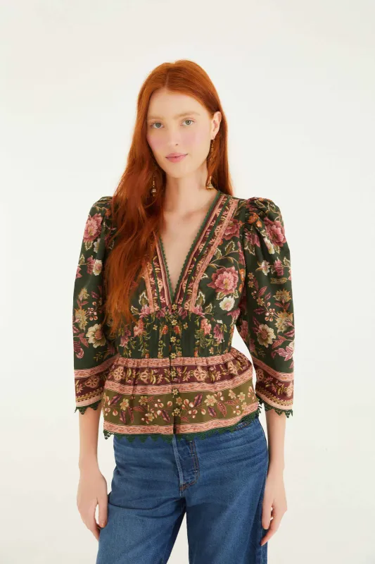 Green Flowering Garden Tree Blouse sold by FARM Rio