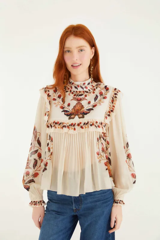 Cream Berry Garden Long Sleeve Blouse sold by FARM Rio